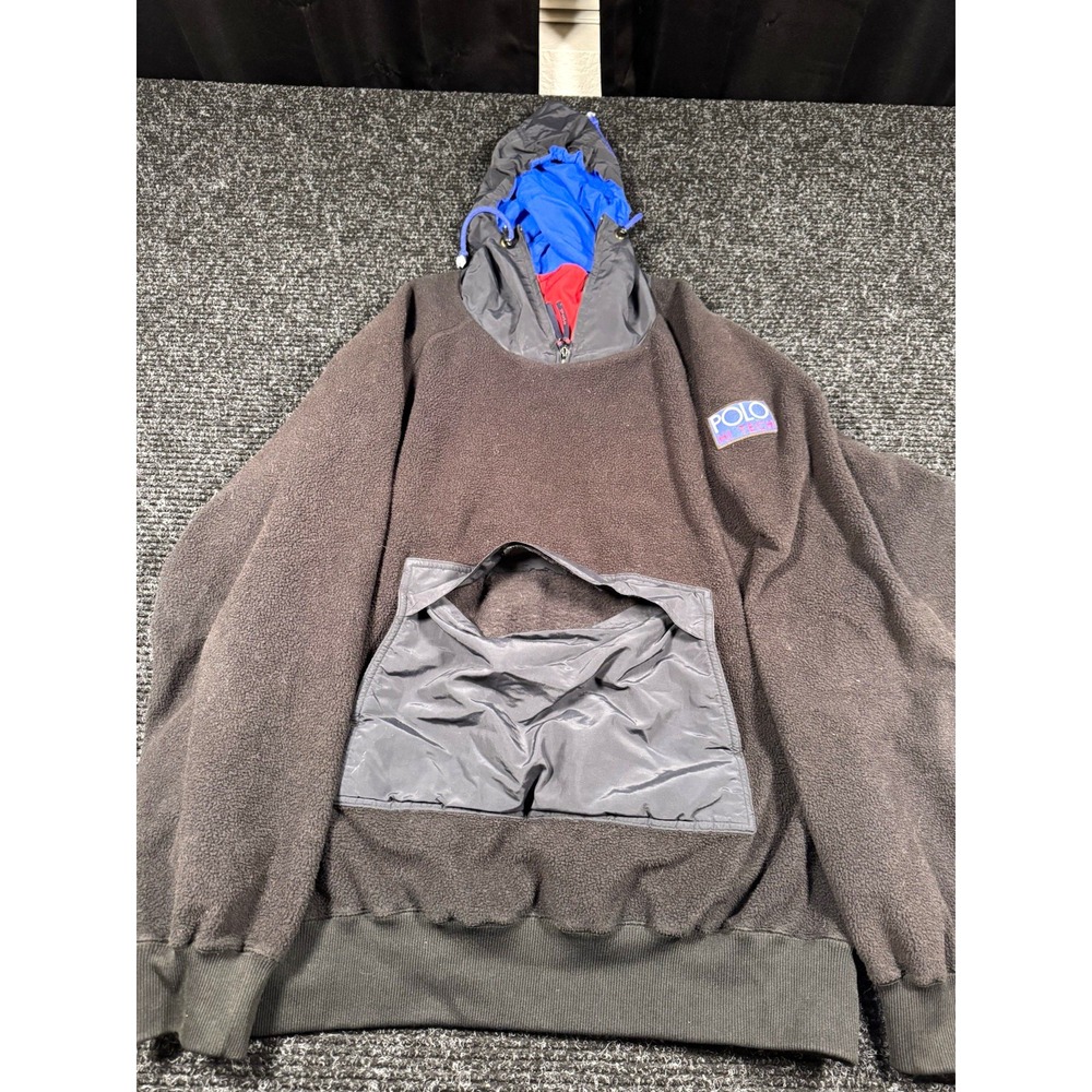 Polo Ralph Lauren Hi Tech Mens XL Fleece Pullover Hoodie Colorblock Vintage